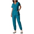 thumbnail image 3 of Sentmoon Womens 2 Piece Outfits Basic Tops for Woman and Business Pants Plus Size Short Sleeve V Neck Stretchy Women Fall Outfits Loose Solid Color Button Down Women's Blouses for Summer Outfits, 3 of 7