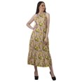 thumbnail image 2 of Moomaya Robe de Vacances pour Femmes en Rayonne, Col Licou, Sans Manches, Fente avant, Robe Imprimée, 2 of 4