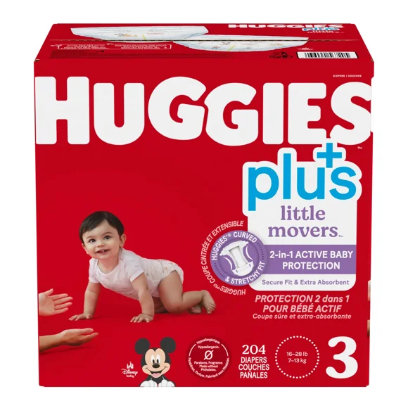 Huggies Little Movers Plus , Taille 3, Lot de 204