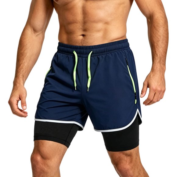 XiYing Mens Shorts, Men's Quick-Dry Running Shorts with Inner Liner, Breathable Double-Layer Fitness Shorts for Active Sports, Solid Color Casual Gym Shorts, 1 Pack