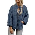 thumbnail image 1 of Kmbangi Women Stand Collar Long Sleeve Solid Color Full Zip Quilted Jackets, 1 of 4