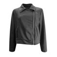 thumbnail image 4 of iHPH7 Veste en Suède Femme Veste d'Automne Veste Courte Veste à Fermeture Éclair Complète Femme Veste à Fermeture Éclair Mode Femme Vêtements d'Extérieur Gris Foncé TG, 4 of 5