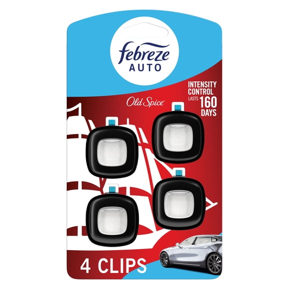 Febreze Odor-Fighting Auto Air Freshener, Vent Clip, Old Spice, 4ct