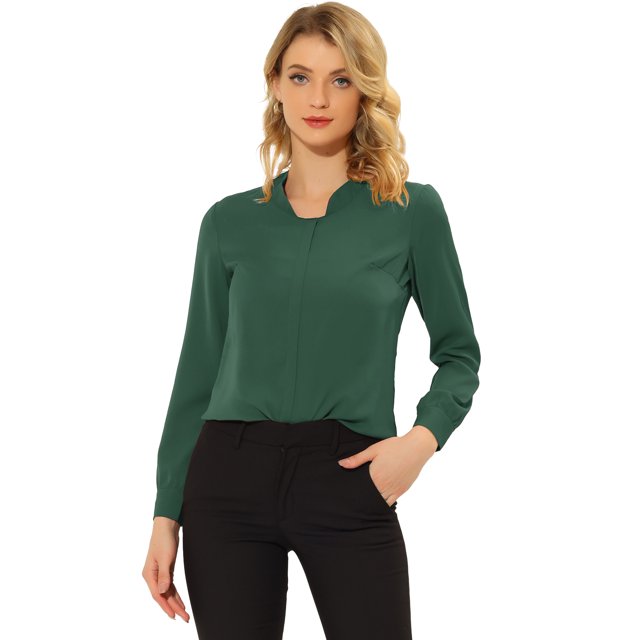 INSPIRE CHIC Blouse de Travail en Chiffon Unie à Manches Longues pour Femme TP Vert Foncé