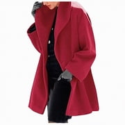 Splozh Womens Parka Winter Jackets Womens Winter Wool Coat Trench Jacket Ladies Warm Slim Long Overcoat Red,XL