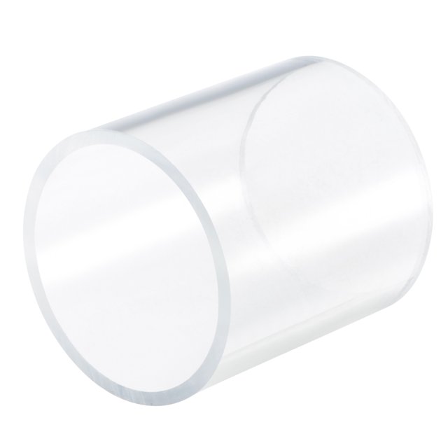 Unique Bargains 80mm ID 90mm OD 100mm clear acrylic pipe made of durable PMMA material with high transparency and strong light transmission. The rigid round tube is suitable for lighting, plumbing, crafts, DIY projects, and specialty hand tools. It features a 5mm wall thickness and allows clear visibility of liquid flow when used for transportation, making it ideal for home improvement and building materials applications.