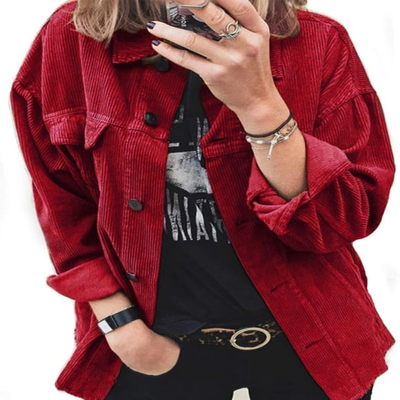 Womens Jackets Lightweight Casual Corduroy Shirt Long Sleeve Button Down Coat Oversized Blouse Tops