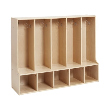 ECR4Kids Birch Streamline 5-Section Toddler Coat Locker with Bench and Cubbies, Organizer with Hooks