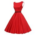 thumbnail image 3 of Fridja Lady Solid Color Short-Sleeved O-Neck High-Waisted Big Swing Party Dress, 3 of 5