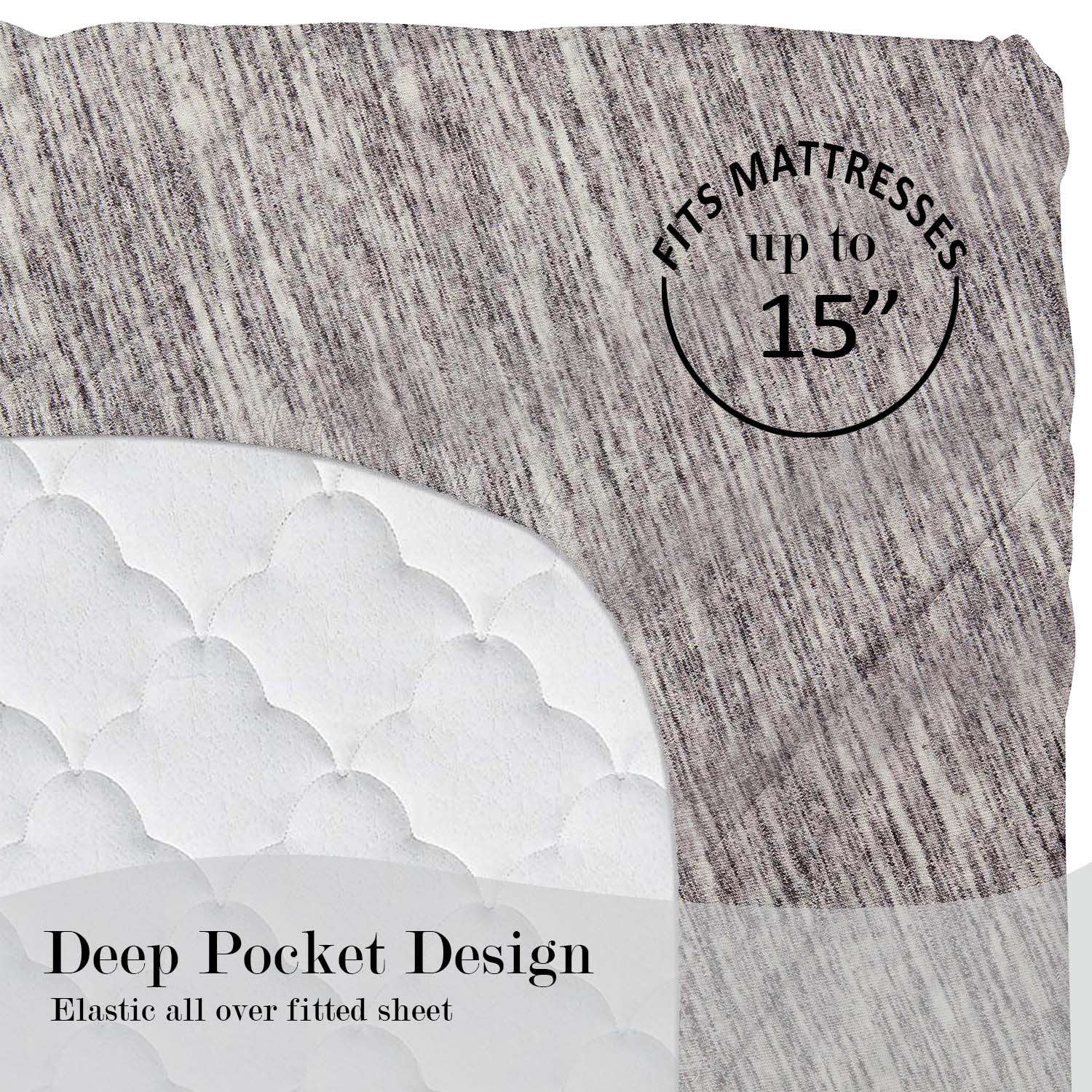Mainstays – Parure de lit en jersey extra doux, enrichi en coton, pour adulte, Queen, couleur Gris Spacedyed, 4 pièces
