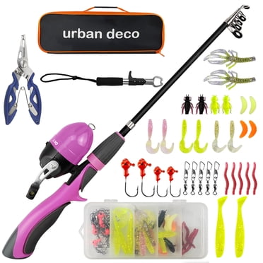 Urban Deco Ensemble de Canne à Pêche pour Enfants Portable Télescopique Canne à Pêche pour Enfants et Ensemble Combo Moulinet avec Boîte à Accessoires pour Débutants, Garçons, Filles, Jeunes, Enfants