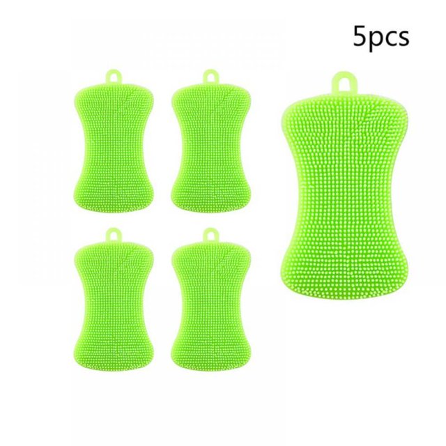 Silicone Sponge Dish Washing Kitchen Scrubber 5 Pack Reusable Dish Washing Cleaning Sponges Double-Sided Multipurpose Non Stick Silicone Dish Sponges for Dishes Fruit Vegetable