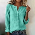 thumbnail image 2 of FAVIPT Womens V Neck Tunic Tops 2026 Cotton Linen Long Sleeve Shirts Button Front Loose Spring Blouses Mint Green,S, 2 of 9