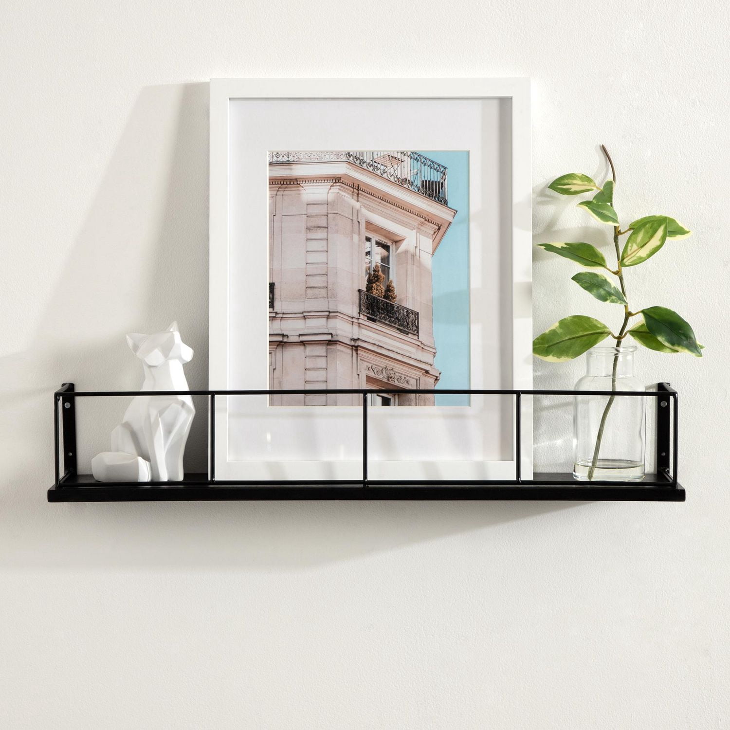 Hometrends 23in Benbrook Wood and Metal Floating Wall Shelf Black