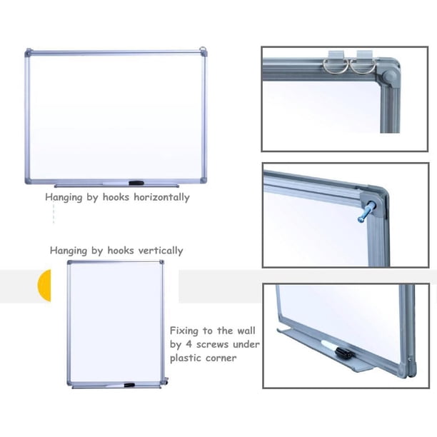 tableau Blanc magnétique en verre tableau effaçable à sec 48 x 32 grand tableau mural en verre Blanc sans cadre avec porte-marqueurs gomme