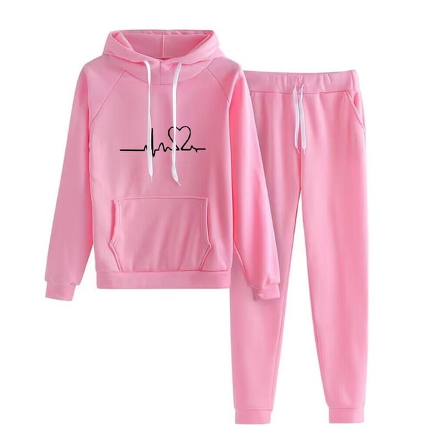 Kcodviy Combinaison Habillée à Capuche à Manches Longues pour Femme Invitée de Mariage Imprimé Cœur en Molleton Ensemble Pantalon Décontracté pour Mère de la Mariée Survêtement Grande Taille