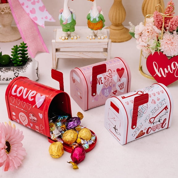 Love Printed Mailbox Tinplate Box for Candy Chocolate Cookies Romantic Envelope Gift Box Home Atmosphere Arrangement Decoration for Valentine's Day Wedding Birthday Party