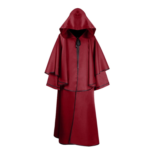 yingyy Halloween Cloak Hooded Scary Cape Solid Color Robe Costume Carnival Red XXL