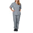 thumbnail image 1 of LYMAYTER Women V-Neck Medical Uniform Multi-pocket Design Nurse Uniform Scrubs Set for S-2XL, 1 of 7