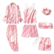TopLLC Pajama Sets Lounge Sets for Women ,Women'S Sleepwear Women's Homewear Pajamas Sets Faux Silk Pyjama Nightwear Sleepwear Seven PC Sets Pajama Sets