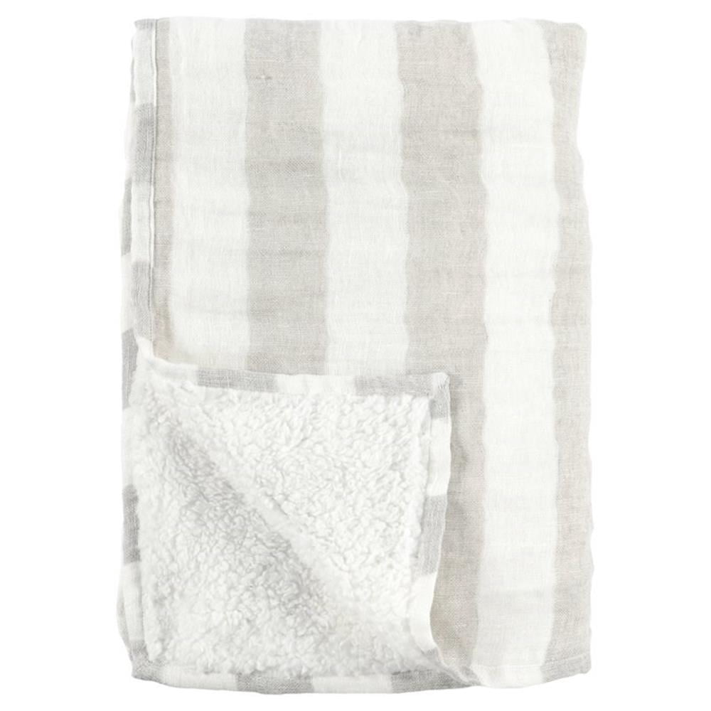 Pemberly Row 50x70" Transitional Linen Fabric Throw Blanket in Ivory/Natural