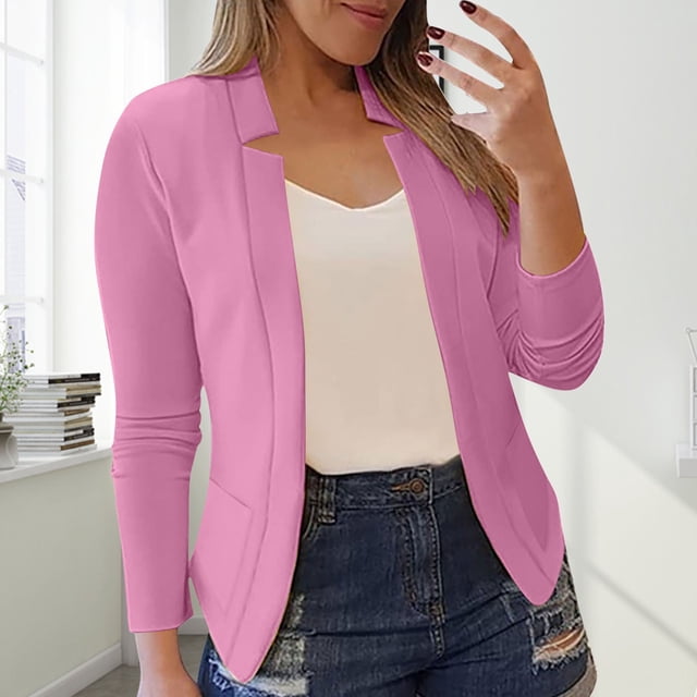 IMENGL Veste de Petit Tailleur Décontractée Unie, Rose m, Taille M-5TG