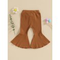 thumbnail image 2 of Kmbangi Kids Girl Flare Pants Solid Color Ribbed Elastic Bell Bottoms Trousers Bow Ruffle Pants for Toddler Baby, 2 of 8