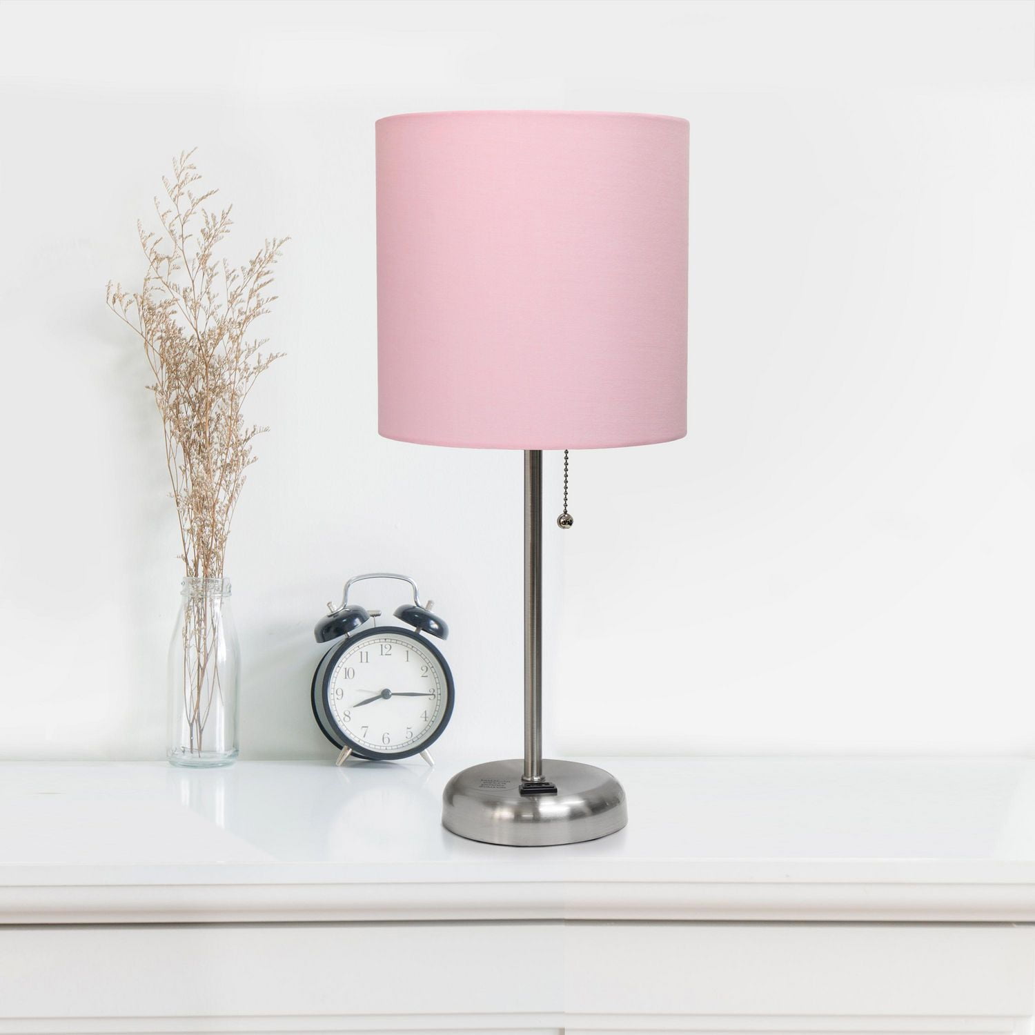 LimeLights Lampe bâton en acier brossé avec prise de charge et abat-jour en tissu, paquet de 2