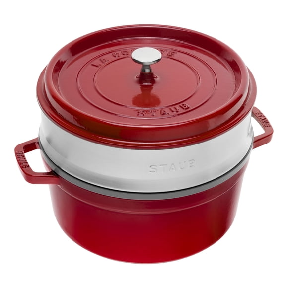STAUB La Cocotte Cocotte Ronde en Fonte de 5,25 L avec Panier Vapeur, Cerise