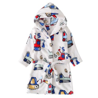 Sunnyoo Boys Cartoon Hooded Bathrobe with Pocket Flannel Warm Night Robe Homewear
