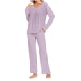thumbnail image 1 of Timegard Ensembles de Pyjamas pour Femmes Confortables, Haut à Manches Longues Froncé à Col Rond et Pantalon, Tenues de Pyjama Amples pour l'Automne, 1 of 6