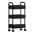 thumbnail image 3 of Dvruxg 3-Tier Plastic Rolling Utility Cart with Handle, Multi-Functional Storage Trolley for Office, Living Room, Kitchen, Movable Storage Organizer with Wheels, Black, 3 of 5