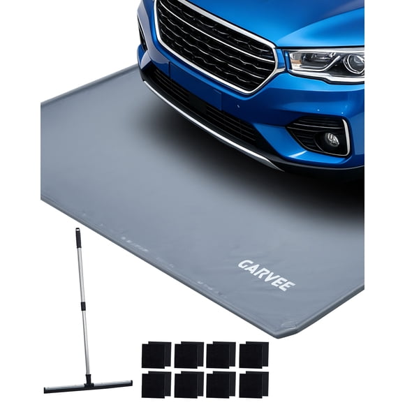 7'9" x 18' Heavy Duty Non-Slip Garage Floor Mat, Waterproof PVC Containment Parking Mat with 1.2" Raised Edge, Easy Clean, Squeegee & 8 Fasteners – Snow, Rain, Mud, Oil Protection, Gray