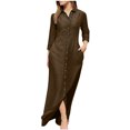 thumbnail image 1 of cfhntfmh Robes Maxi pour Femmes Décontractées d'Automne à Col, Manches Longues, Chemises Boutonnées, Robe Douce en Coton et Lin, 1 of 1