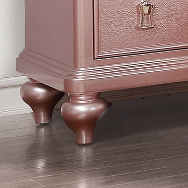 Furniture of America Appell Table de Nuit en Bois Massif à 2 Tiroirs, Or Rose