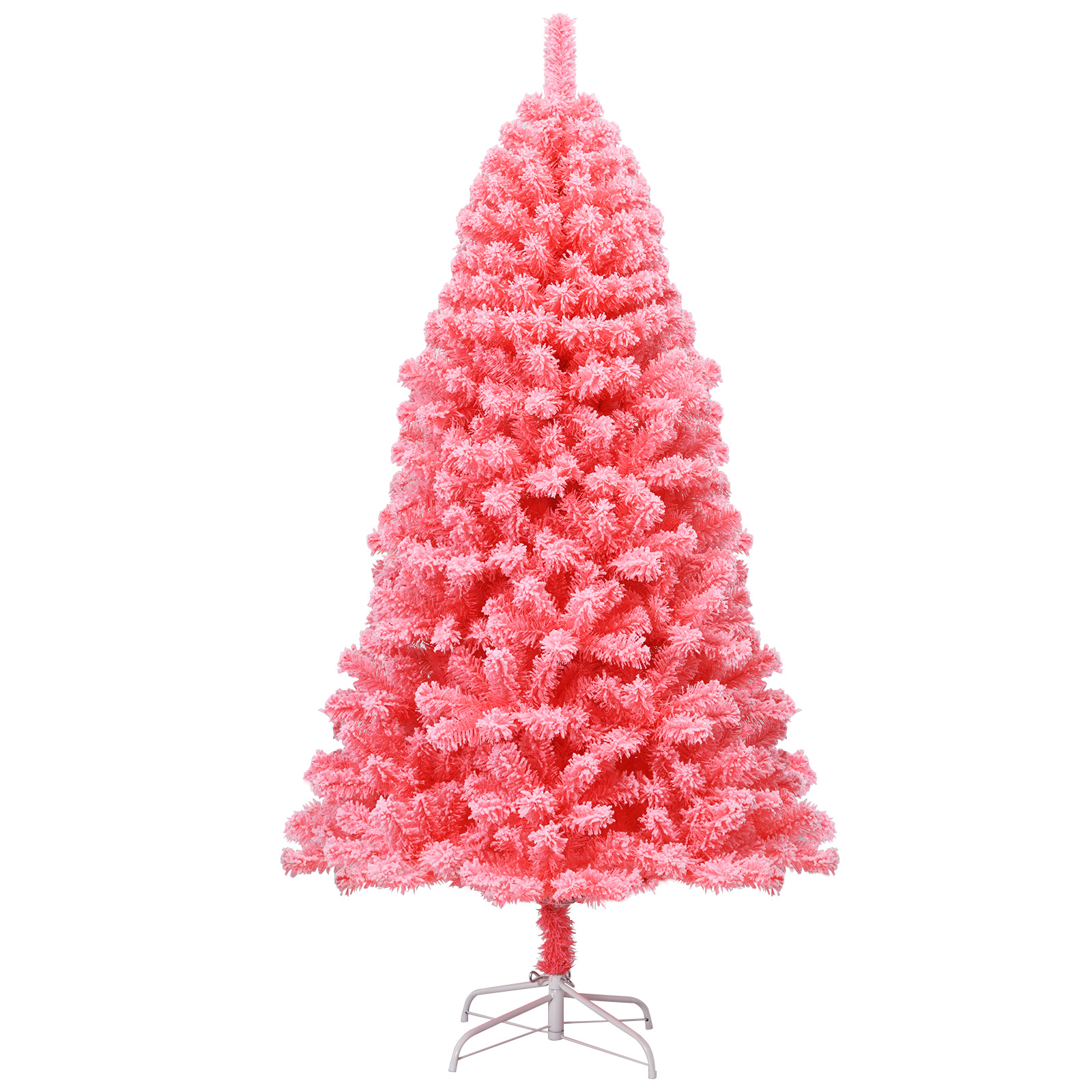 Patiojoy Pink Christmas Tree 6.5 Ft Xmas Decoration Tree w/ 884 Snow Flocked PVC Tips & Metal Stand