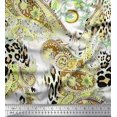 thumbnail image 1 of Soimoi Yellow polyester Crepe Fabric Paisley & Leopard Animal Skin Printed Fabric 1 Yard 52 Inch Wide, 1 of 3
