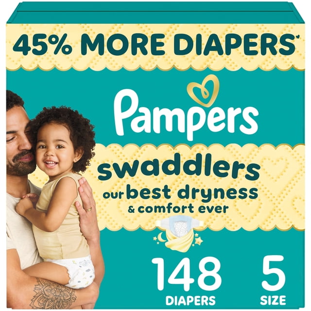 Pampers Swaddlers Diapers, Size 5 (20-37 lbs), Absorbent, Keeps Baby Dry and Comfortable, Skin Safe Disposable Baby Diaper