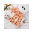 thumbnail image 4 of Honganda Toddler Kid Girl Clothes Set Letter/Butterfly Floral Printed Sling Buttons Ruffle Hem Tank Tops with Flared Pants, 4 of 9