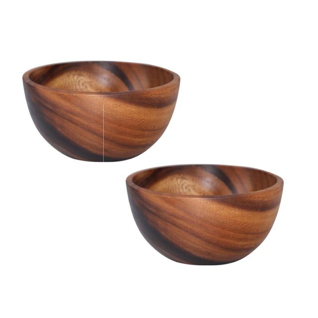 Oleegame 2PC Stainless Steel Cutlery Set Household Round Wooden Fruit Salad Bowl Dinnerware Basin Container Kitchen Tool Gold