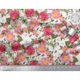 thumbnail image 2 of Soimoi Modal Satin Fabric Leaves,Clematis & Rose Floral Print Fabric by the Yard 42 Inch Wide, 2 of 3