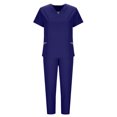thumbnail image 2 of Women Scrub Sets, V Neck Medical Uniform Top with Pockets, Drawstring Scrub Pants, Nurse Uniform Sets for Work, Casual Two-Piece Outfits, 2 of 6