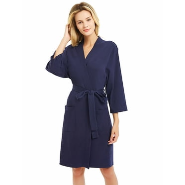 U2SKIIN Womens Robes, Lightweight Cotton Bathrobe 3/4 Sleeves Knit Soft Sleepwear Ladies Loungewear,(Navy,M)
