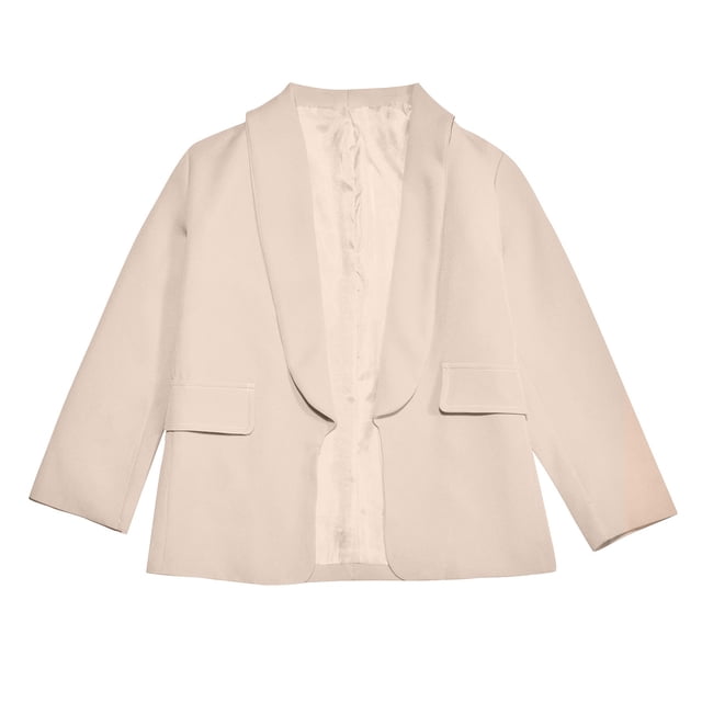 Girls Long Sleeve Shawl Formal Suit Jacket for Kids Open Front with Inner Pocket - Girls Tops Tees & Shirts