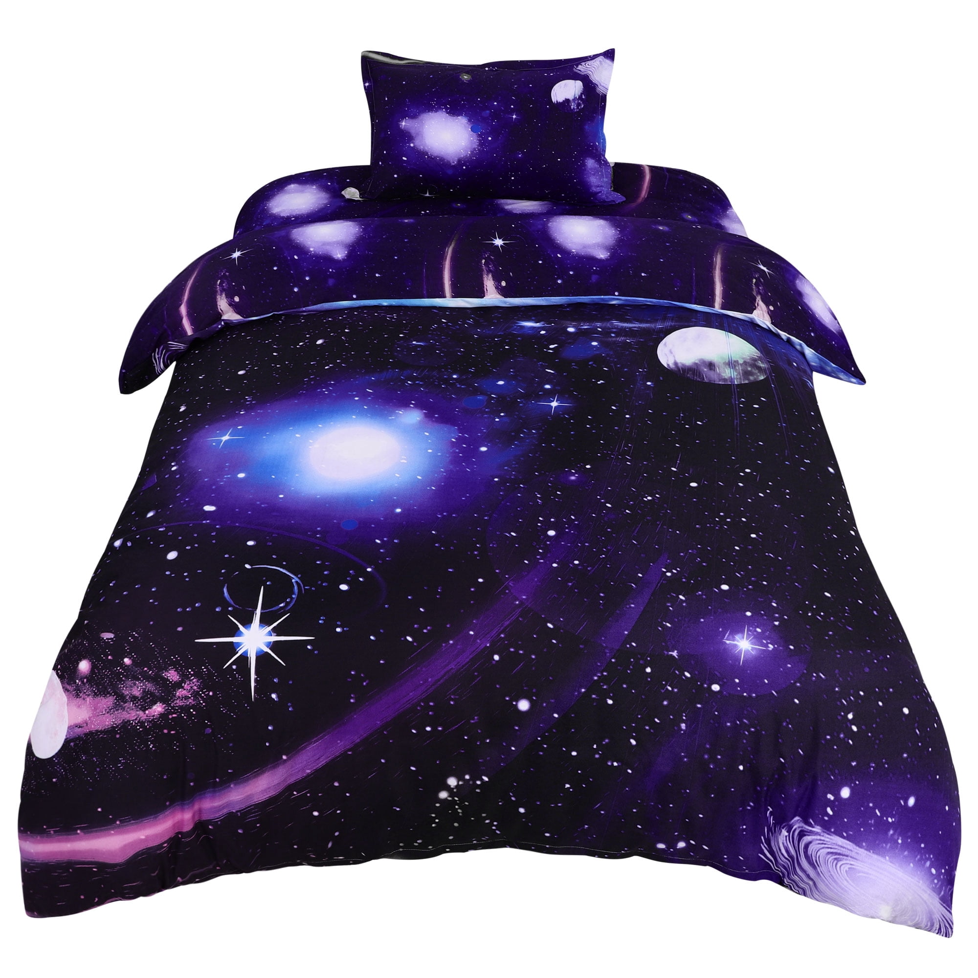 Star Sky Moon Night Duvet Cover Dark Purple Single Size 3pcs
