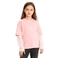 thumbnail image 1 of T-Shirt à Manches Longues pour Filles Printemps et Automne avec Faux Deux Pièces Chandail, Haut de Mode Décontracté à Rayures avec Manches Longues Col Rond, 1 of 8