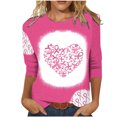 thumbnail image 1 of Atogsazn Chemises à Imprimé Cœur pour Femmes, Col Rond Décontracté, Manches 3/4, Chemise Ample et Décontractée, Blouse, Hauts, Rose, TTTTG, Mode, 1 of 4