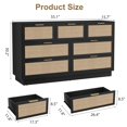 thumbnail image 2 of Modern 7 Drawer Rattan Dresser Cabinet – Black Embossed Finish, Wood Storage Organizer with Integrated Legs, Metal Handles, Easy Assembly, Farmhouse Style, Fits up to 75'' TV – Color: Embossed Black, 2 of 8