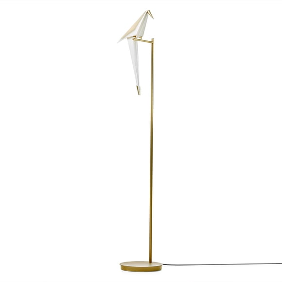 Heavenly Collections Modern Origami Bird Floor Lamp - Mid-Century Gold LED Arc Light with Perched Paper Crane Shade - Ideal for Living Rooms & Bedrooms