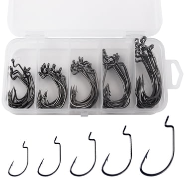 Amdohai 50pcs Fishing Hooks Worm Soft Bait Fish Hooks with Box